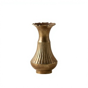 Decorative Brass Flower <b>Vase</b> traditional Indian Style Gold Color Metal <b>Vases</b> For Artificial Plants Home Decoration Vintage Pot - Product Image 1
