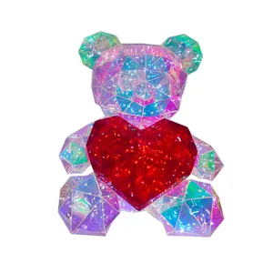 25cm Tall LED Crystal Bear with Heart Lovely Christmas and Wedding Home Lighting Decoration Novelty Gifts for Parties