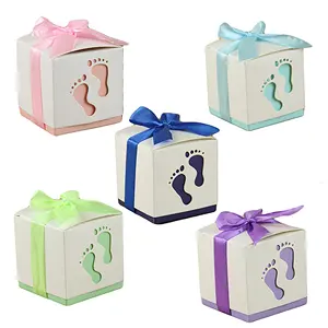 Creative design Sweets Boxes Color candy Boxes With Colored Ribbon Folding square candy boxes
