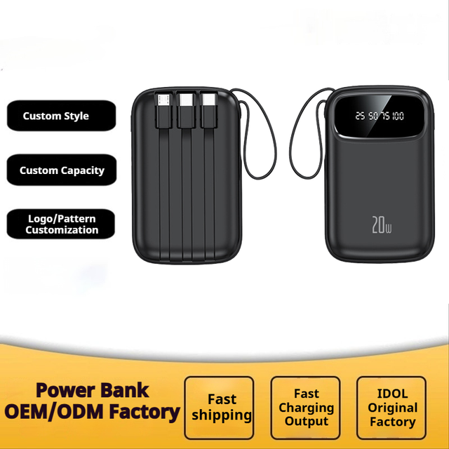 2026 New Ultra Slim Mini Portable High Capacity 10000mAh Power Bank Built-in Micro USB Type-C Cables 3A Quick Charge Power