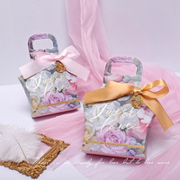 Kotak hadiah ulang tahun Valentine, desain bunga pernikahan, kotak hadiah pernikahan pertunangan, dengan pegangan bening pita kupu-kupu sutra