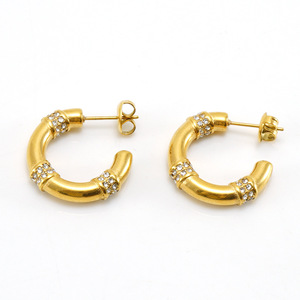 ZOGXIN Gold Plated C Shape Stud Earrings With Pearls And Rhinestones For Women Party Jewelry Geometric Design - Product Image 4