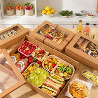 Boîtes à bento jetables en papier kraft en gros, boîtes à lunch écologiques, contenants alimentaires à emporter avec fenêtre pour la restauration/fêtes