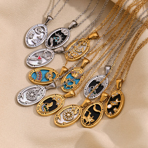 Estilo Europeo Americano elegante 18K oro geométrico ovalado <span class=keywords><strong>Tarot</strong></span> collar de mujer creativo colgante de acero inoxidable diseño de nicho - Product Image 3
