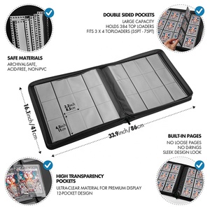 Étui de rangement pour cartes en cuir PU CE imperméable, capacité de 432 cartes, poches double face, classeur à 12 poches pour cartes à insérer par le haut - Product Image 3