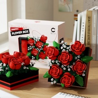 Set Blok Bangunan Bunga Panas 687PCS Model Bata Rakitan DIY dengan Penutup Debu Dekorasi Rumah Hadiah
