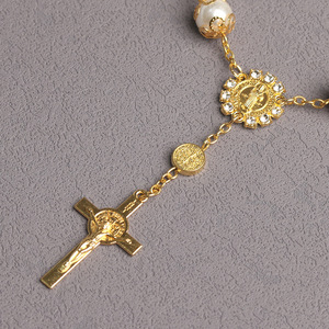 Braccialetto <span class=keywords><strong>Rosario</strong></span> Cattolico con Perle Imitate, Ciondolo a Croce in Oro e <span class=keywords><strong>Argento</strong></span>, Ideale come Souvenir per Matrimoni e Feste - Product Image 4