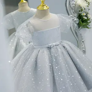 Платье маленькой принцессы на день рождения с круглым вырезом и короткими рукавами, пышные синие и фиолетовые кружевные красивые платья с цветами для девочек