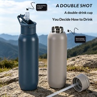 Bouteille d'eau sport portable d'extérieur en acier inoxydable 304 à double paroi isolée sous vide avec poignée, isolation thermique 12-24 heures