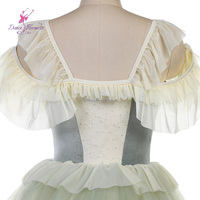26039 Haut de tutu de ballet romantique vert pâle et ivoire, tenue de scène, tutu de danse à manches bouffantes