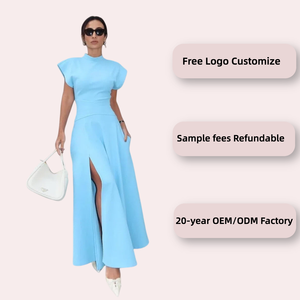 Elegante Abito Blu Senza Maniche da Donna, Vestito Lungo a Vita Alta con Spacco a Trapezio, <span class=keywords><strong>Abiti</strong></span> Curvy 2026, Nuovo Abito da Festa Estivo per Donna - Product Image 2