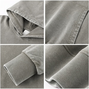 Bán buôn giản dị lỏng phù hợp với mỹ thời trang dạo phố phong cách 450gsm nặng 100% Bông rửa đau khổ trùm đầu áo - Product Image 4