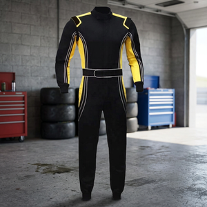 Traje de Carreras Estampado de Manga Larga Negro y Amarillo para Hombre, Ignífugo, Anti-UV, con Bloques de Color, Ropa de Motociclismo y Automovilismo para Adultos - Product Image 3