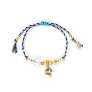 Handmade blue Woven Friendship wax string bracelet adjustable gold pendent couple Lucky Bracelets for women