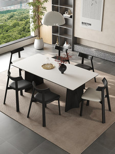 Nouvelle table à manger en dalle de roche 2026, table et chaises rectangulaires en bois massif noir de style français rétro, idéale pour les petits espaces. - Product Image 1