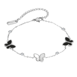 Niche <span class=keywords><strong>japonaise</strong></span> <span class=keywords><strong>et</strong></span> coréenne Design Fashion Ornements en acier inoxydable <span class=keywords><strong>Noir</strong></span> <span class=keywords><strong>Blanc</strong></span> Mère Shell Papillon avec diamant intégré - Product Image 3