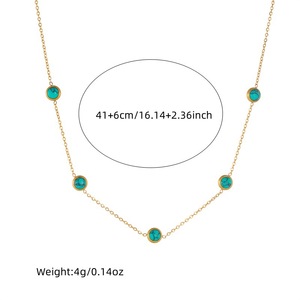 European American Retro Turquoise Clavicle Chain Round Earrings Studs <b>Bracelet</b> Necklace Stainless Steel Jewelry <b>Set</b> Women's - Product Image 5