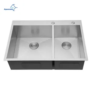 美国尺寸矩形Cupc 304厨房水槽60/40双碗不锈钢顶部安装水槽