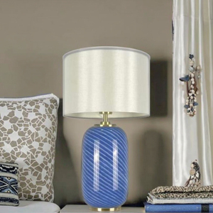 Hiện đại vải trắng bóng đèn bàn với trắng dải màu xanh thủy tinh cơ sở điện chiếu sáng trang trí cho khách sạn phòng khách sử dụng - Product Image 6