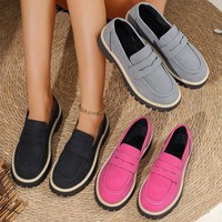 Chaussures basses transfrontalières tendance pour femmes, nouvelle collection hiver 2025, style britannique, semelle épaisse, mocassins à talon, dessus en PU, semelle extérieure en caoutchouc