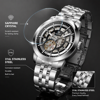 Montre mécanique automatique de luxe pour hommes, cadran ajouré, boîtier en acier inoxydable, bracelet en cristal saphir lumineux