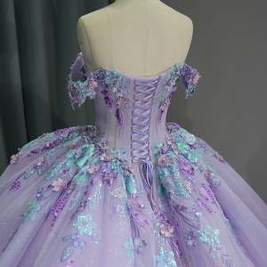 Princess Lilac Sequins Flower Long Tail Evening Party Dresses Jancember 6762-1 - Product Image 4