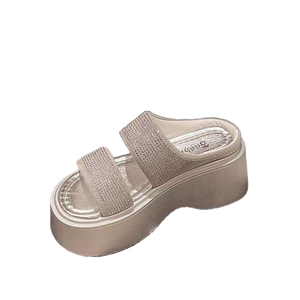 Sandales compensées personnalisées pour femmes avec strass, double bride, pailletées, rehaussantes, vente en gros - Product Image 4