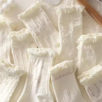 Chaussettes en coton à maille fine en dentelle d'été tendance, chaussettes blanches d'école préppy, chaussettes pour femmes