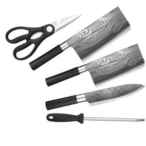 Stainless Steel Kitchen Knife Set 6 Piece With Chef Knife Cleaver Slicing Knife Sharpening Stick Scissors For Home Cooking - Product Image 5
