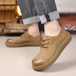 Zapatos informales de trabajo retro para hombre, calzado informal de cuero genuino con suela suave y cómoda, calzado de punta redonda para otoño e invierno - Product Image 2