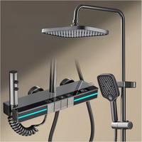 Nouvel ensemble de douche thermostatique mural TikTok avec affichage numérique LED lumineux, quatre fonctions et jet de pluie, finition bronze canon