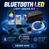 Kit de Fibre Optique 12V 16W en Aluminium avec Moteur LED RGBW pour Effet Étoile Filante via APP Mobile + 600 Fibres Optiques de 0,75 mm, 3m/pc, Dimmable, IP20, avec Capteur Sonore