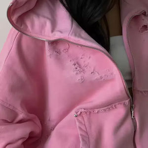 Automne hiver 2024 femmes vêtements survêtement survêtement ensemble Logo personnalisé 2 pièces Double fermeture éclair à capuche et pantalon de survêtement à jambe large ensemble - Product Image 4