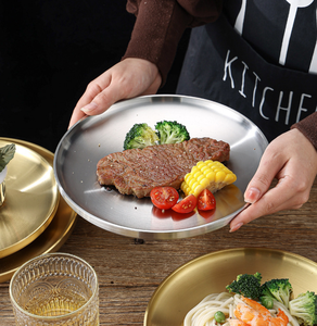 Vassoio di Servizio Premium in Acciaio Inox a Doppia Parete, Piatto Rotondo Lucidato per Alimenti, Piatti Coreani Oro e Argento per Matrimoni, Hotel e Ristoranti - Product Image 3