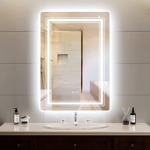 Armoire à pharmacie LED rectangulaire moderne, indice de protection IP44, <span class=keywords><strong>miroir</strong></span> argenté de 5 mm, <span class=keywords><strong>triple</strong></span> éclairage horizontal à double bras extensible avec grossissement mural - Product Image 2