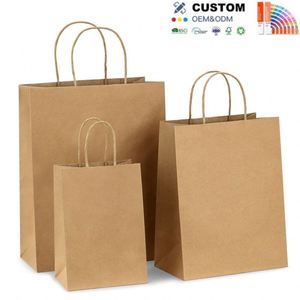 Bolsa de Papel Kraft Ecológica, Aséptica y Reciclable con Asa de Cordón, Impresión de Logotipo Personalizado para Compras y Empaque de Alimentos - Product Image 1