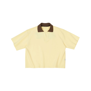 Wholesale Oversized <b>Cropped</b> <b>Polo</b> <b>Shirt</b> with Contrast Collar Casual Short Sleeve Knit Top Summer Preppy Loose Crop <b>Polo</b> - Product Image 1