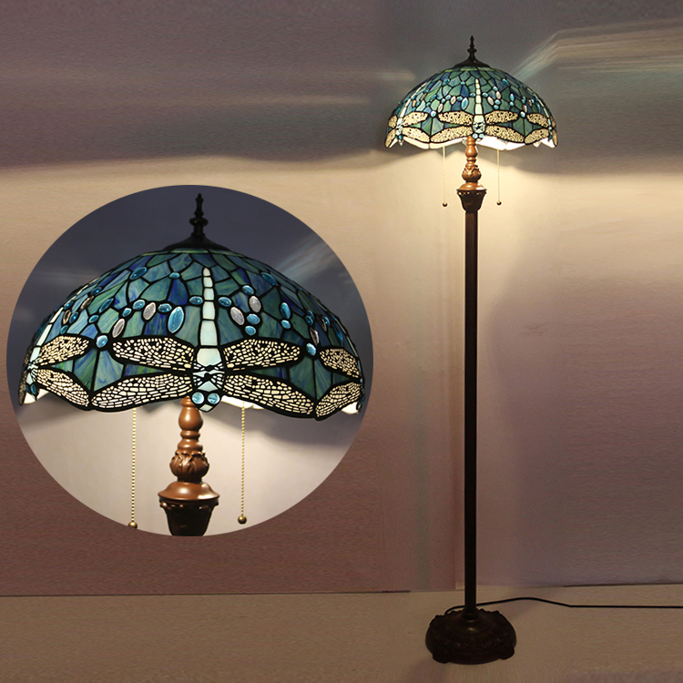LongHuiJing 16 Inch Tiffany Floor Lamp with Handmade Colorful Dragonfly Shade
