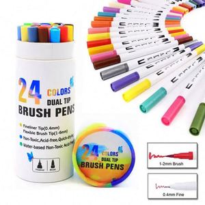 High Quality 24-Color Dual Tip Art Marker Set Soft Tip Fineliner & Double Head Watercolor <b>Brush</b> for Drawing - Product Image 3