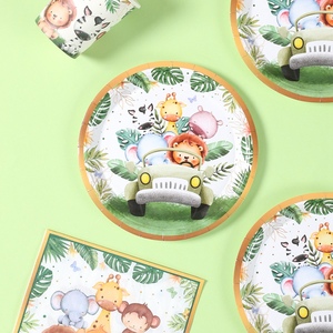 Nouveau dessin animé <span class=keywords><strong>Jungle</strong></span> Animal thème anniversaire assiettes en papier et nappe décorations de vaisselle pour enfants pour les fêtes de douche de bébé - Product Image 4