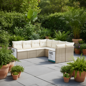 Ensemble de canapés de jardin en rotin beige Sanmoc, coussins en mousse haute densité, design contemporain pour l'extérieur, résistant à l'eau et aux UV - Product Image 2