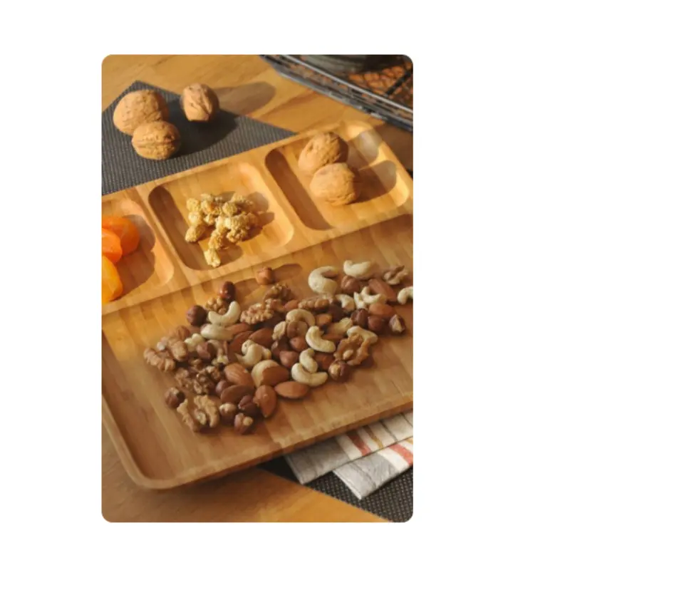 Портативные кухонные принадлежности, Бамбуковая деревянная разделенная тарелка для завтрака, Бамбуковая презентационная тарелка