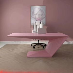 Gỗ bóng tôi hình nhà thông minh phong cách Bắc Âu màu hồng trắng hiện đại Giám đốc điều hành máy tính đầy đủ bàn văn phòng - Product Image 6