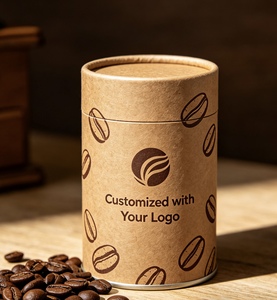 Tube en papier kraft avec valve, emballage cylindrique compatible pour grains de café, parfum personnalisé. - Product Image 1