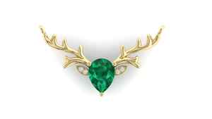 14KT Gold Reindeer Pendant <b>Necklace</b> with Natural or Lab Grown Gemstones and Diamond Accents - Product Image 6