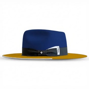 Chapeau Fedora bleu et jaune avec nœud en ruban noir, unisexe adulte, mélange de laine, décontracté, pour voyage et fête - Product Image 1