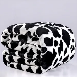 Alta Qualidade Reciclado Personalizado Macio Preto E Branco Dot Pattern Cow Print Flanela Throw Blanket