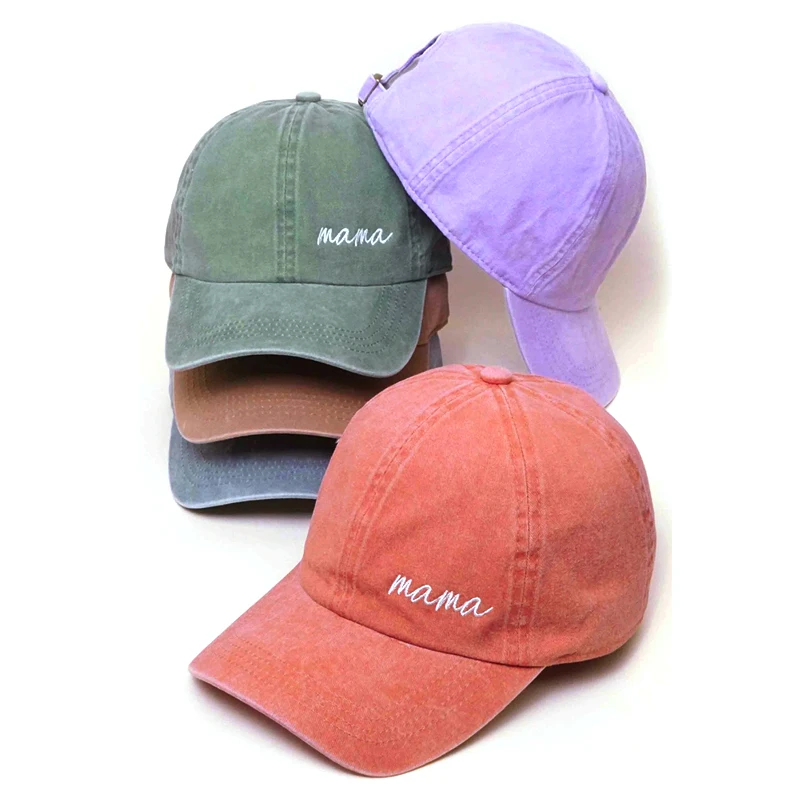 high quality 100% cotton washed embroidery mama hat unstructured distressed vintage baseball cap