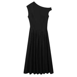Abbigliamento Donna Estivo Nuovo Elegante Vestito Lungo Monospalla Plissettato Leggermente Maturo - Product Image 5