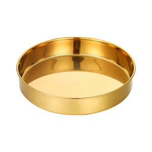 Stainless Steel Gold Plated Round Serving Tray Large Deep Dish Hotel Food Service Tableware Durable Solid Color - Product Image 5